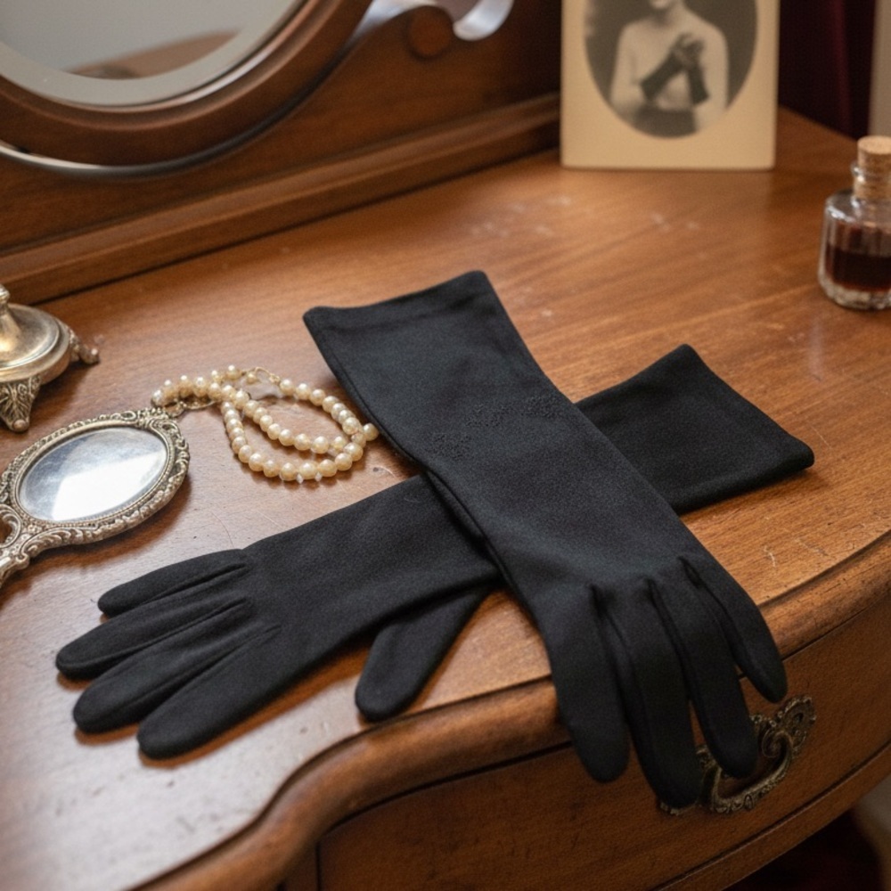 Vintage Kayser "Magic Motion" Black Mid-Length Embroidered Gloves
